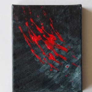 Peinture représentant une griffure rouge sur fond gris