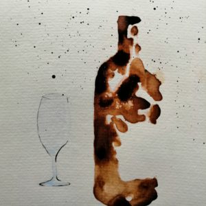 bouteille de vin et verre à l'aquarelle